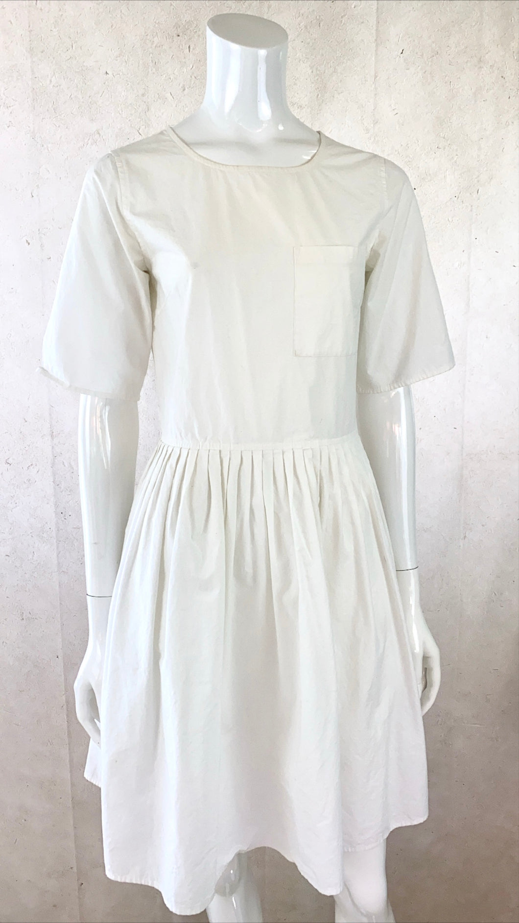 White Pleated Poplin Dress